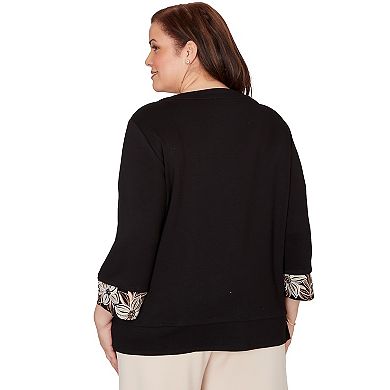 Plus Size Alfred Dunner Bold Floral Border Trim Top with Necklace