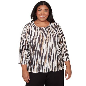 Plus Size Alfred Dunner Animal Print Pleated Top with Necklace