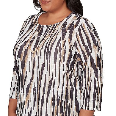 Plus Size Alfred Dunner Animal Print Pleated Top with Necklace