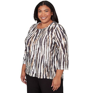 Plus Size Alfred Dunner Animal Print Pleated Top with Necklace