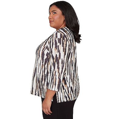 Plus Size Alfred Dunner Animal Print Pleated Top with Necklace