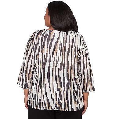 Plus Size Alfred Dunner Animal Print Pleated Top with Necklace