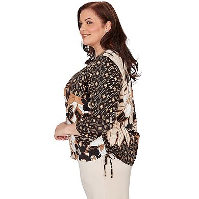 Plus Size Alfred Dunner Floral Geometric Patchwork Side Tie Top