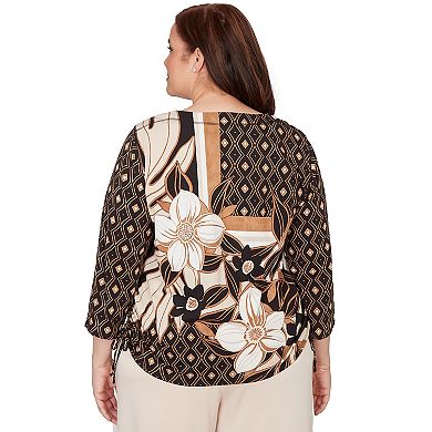 Plus Size Alfred Dunner Floral Geometric Patchwork Side Tie Top