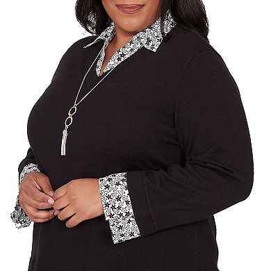 Plus Size Alfred Dunner Print Woven Two-in-One Sweater with Necklace