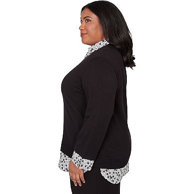 Plus Size Alfred Dunner Print Woven Two-in-One Sweater with Necklace