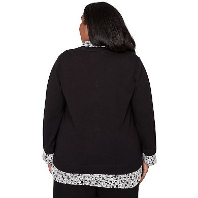 Plus Size Alfred Dunner Print Woven Two-in-One Sweater with Necklace