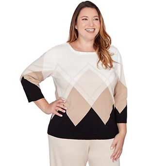 Plus Size Alfred Dunner Argyle Ribbed Jewel Neck Sweater