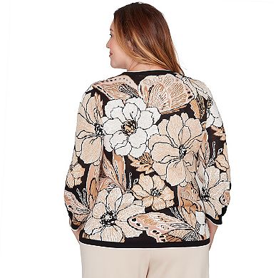 Plus Size Alfred Dunner Jacquard Floral Butterfly Sweater