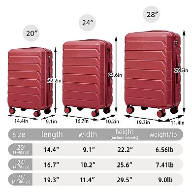 3 pcs ABS Spinner Wheel Luggage With Combination Lock