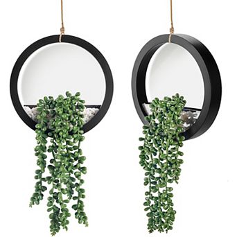 Der Rose 2 Pack Fake Plants Hanging Artificial Succulents Plants in Black Pots