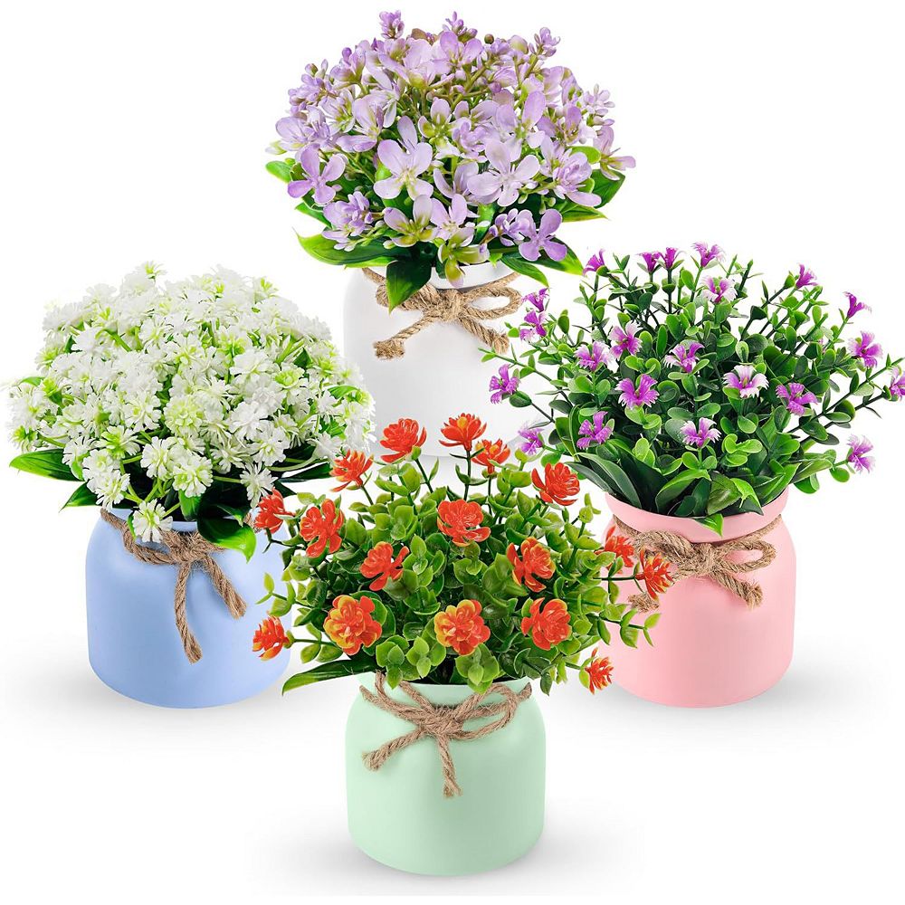 Der Rose 4 Pack Fake Flowers Small Artificial Faux Plants Indoor