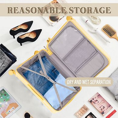 3 pcs Luggage Carry on Suitcase with Cup Holder & USB Port & Phone Holder