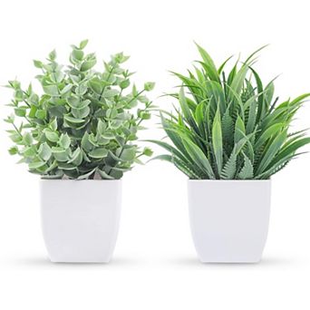 Der Rose 2 Pack Small Fake Plants Mini Artificial Potted Plants