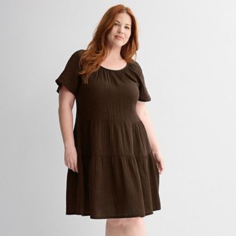 Plus Size Sonoma Goods For Life® Scoop Neck Tiered Dress