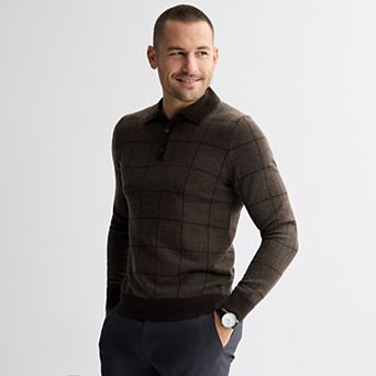 Men's Apt. 9® Long Sleeve Patterned Merino Polo Sweater