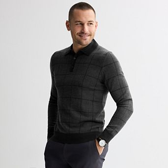 Men's Apt. 9® Long Sleeve Patterned Merino Polo Sweater