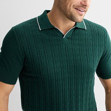 Men's Apt. 9® Short Sleeve Cable Stitch Johnny Collar Sweater