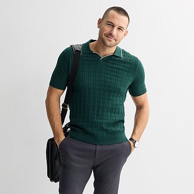 Men's Apt. 9® Short Sleeve Cable Stitch Johnny Collar Sweater