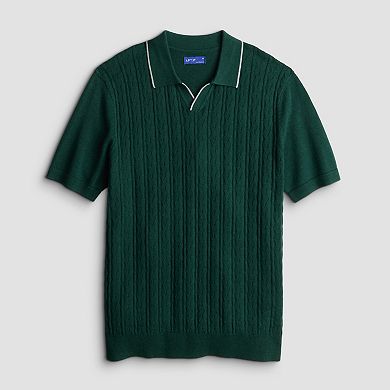 Men's Apt. 9® Short Sleeve Cable Stitch Johnny Collar Sweater