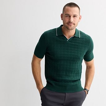 Men's Apt. 9® Short Sleeve Cable Stitch Johnny Collar Sweater