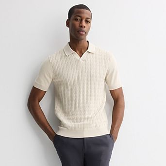 Men's Apt. 9® Short Sleeve Cable Stitch Johnny Collar Sweater