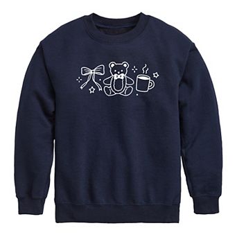 Girls 7-16 Teddy Bear, Coffee, & Bow Crew Fleece Sweatshirt