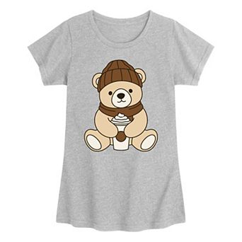Girls 7-16 Teddy Bear Holding Coffee Cup Graphic Tee