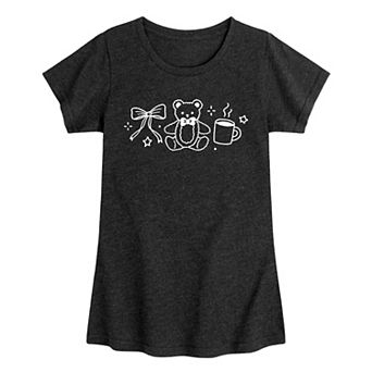 Girls' Teddy Bear, Coffee, & Bow Short Sleeve T-Shirt
