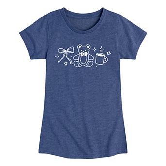 Girls 7-16 Teddy Bear, Coffee, & Bow Graphic Tee