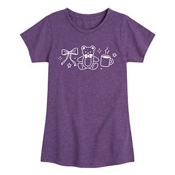 Girls 7-16 Teddy Bear, Coffee, & Bow Graphic Tee
