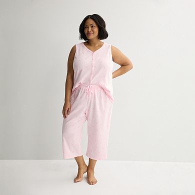 Plus Size Croft & Barrow® Textured Knit Pajama Tank Top & Pajama Shorts Set