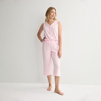 Petite Croft & Barrow® Textured Knit Pajama Tank Top & Pajama Bottoms Set