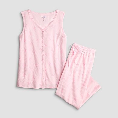 Petite Croft & Barrow® Textured Knit Pajama Tank Top & Pajama Bottoms Set