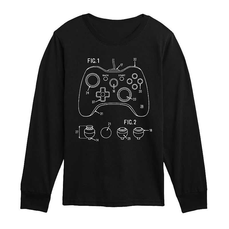 Boys 8-20 Game Controller Diagram Long Sleeve Graphic Tee, Boy's,