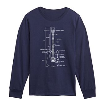 Boys 8-20 Electric Guitar Diagram Long Sleeve Graphic Tee
