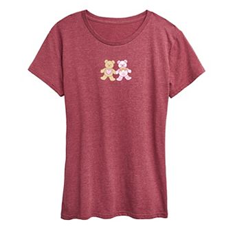 Women's Teddy Bear Pair Heart Short Sleeve Tee