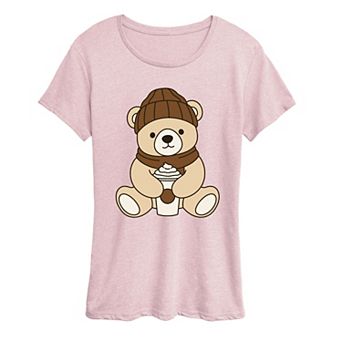 Women's Teddy Bear Holding Coffee Cup Graphic Tee