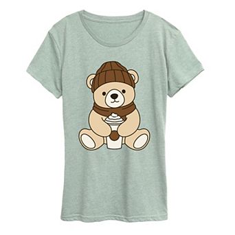 Women's Teddy Bear Holding Coffee Cup Graphic Tee