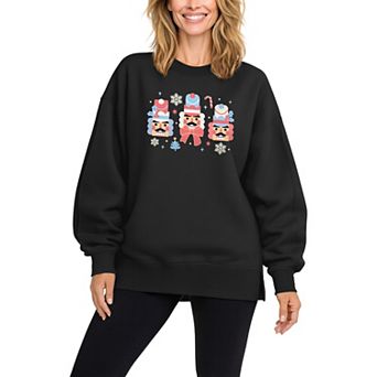 Women's Winter Nutcrackers Oversized Fleece Crew Sweatshirt