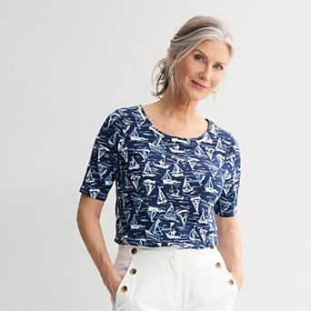 Women's Croft & Barrow® Tie Neck Elbow Sleeve Top