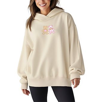 Women's Teddy Bear Pair Heart Oversized Fleece Hoodie Sweatshirt