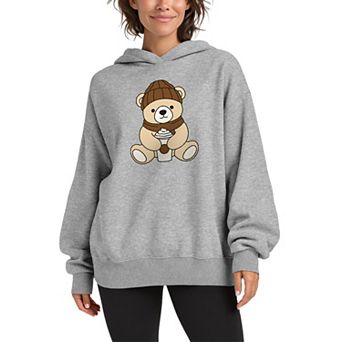 Women's Teddy Bear Graphic Oversized Fleece Hoodie Sweatshirt