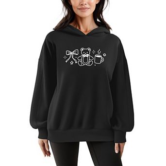 Women's Teddy Bear & Bow Oversized Fleece Hoodie Sweatshirt