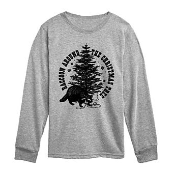 Boys 8-20 Raccoon Around The Christmas Tree Long Sleeve Graphic Tee