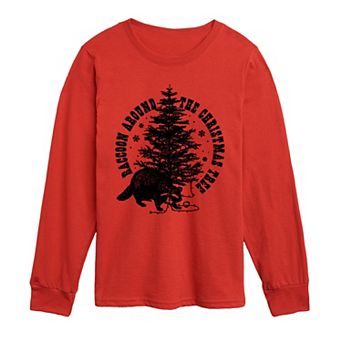 Boys 8-20 Raccoon Around The Christmas Tree Long Sleeve Graphic Tee