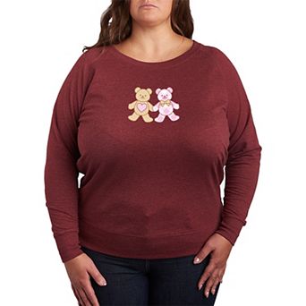 Plus Size Teddy Bear Pair Heart French Terry Long Sleeve Tee