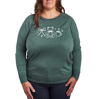 Plus Size Teddy Bear & Bow French Terry Long Sleeve Tee