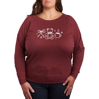 Plus Size Teddy Bear & Bow French Terry Long Sleeve Tee