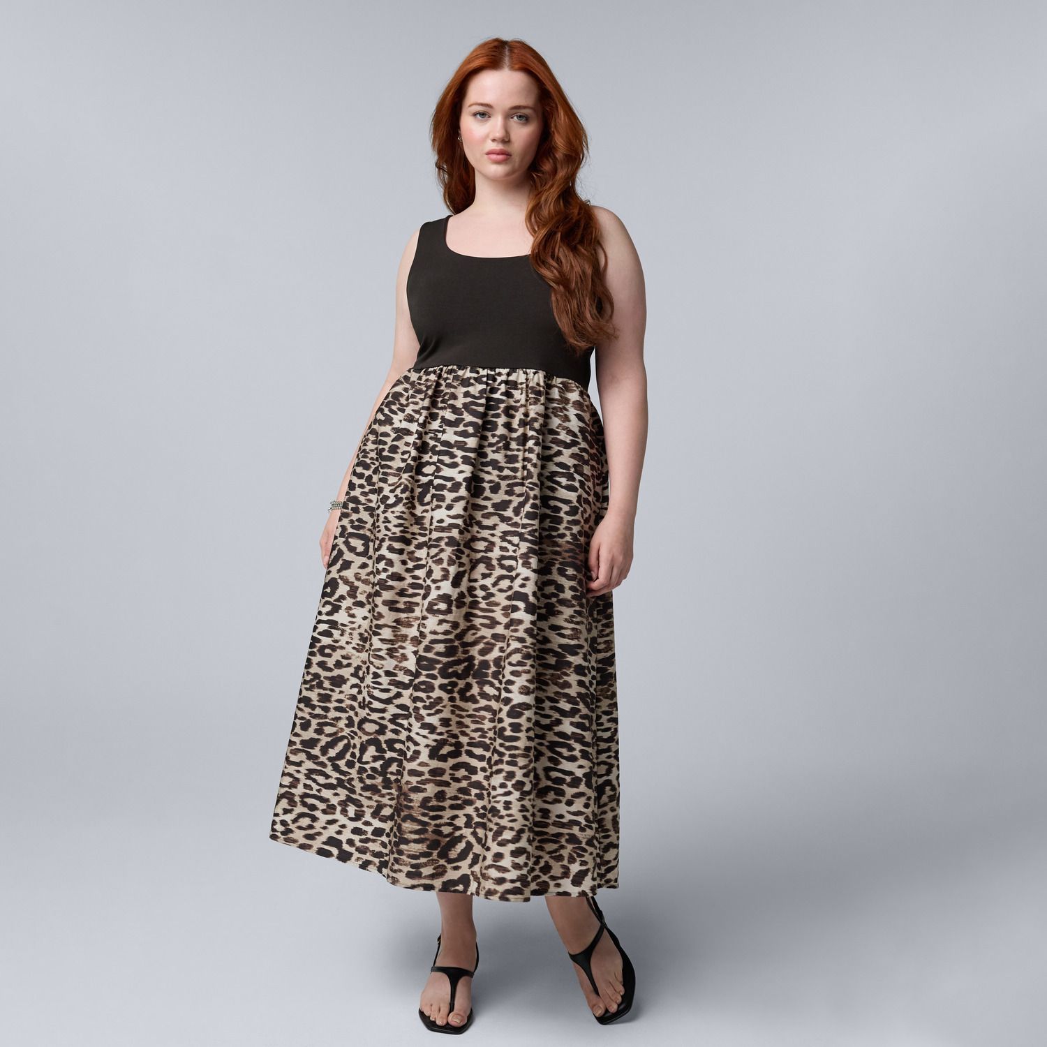 Женские платья Plus Size Simply Vera Vera Wang Mixed Media Midi, цвет: Бежевый леопардовый